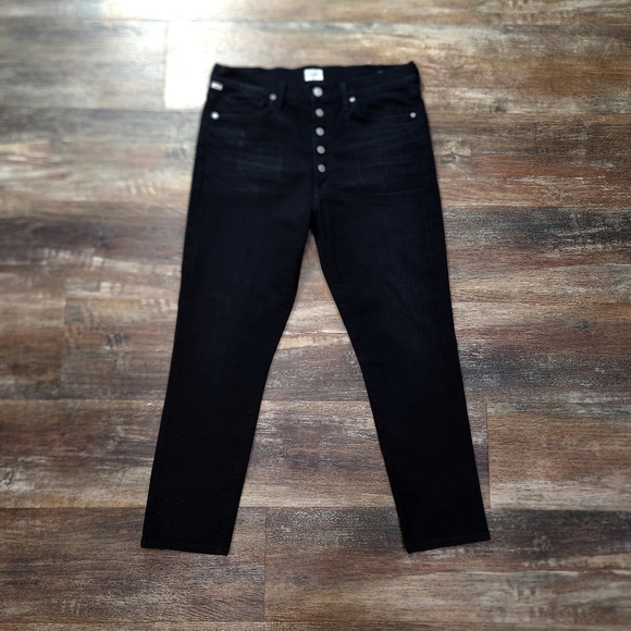 CITIZENS OF HUMANITY OLIVIA PETITE HIGH RISE SLIM ANKLE BLACK BUTTON FLY JEANS - Picture 8 of 14